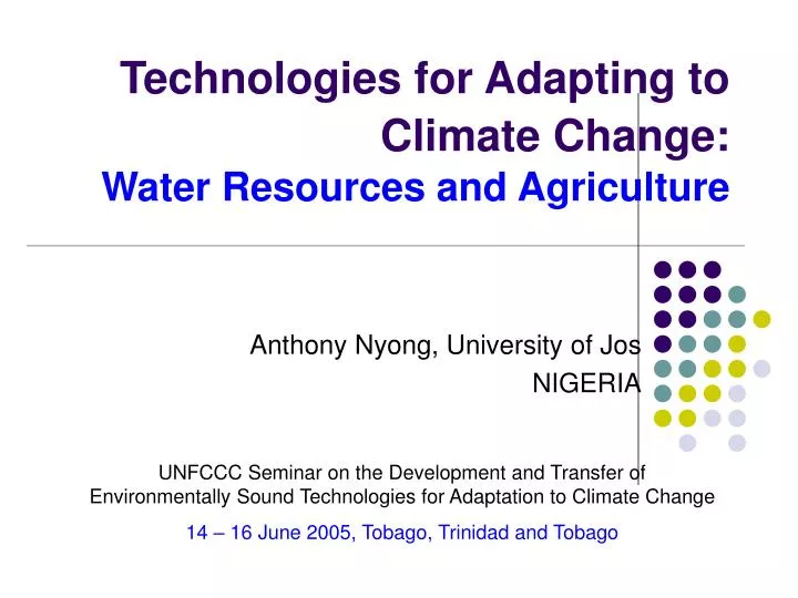 technologies for adapting to climate change water resources and agriculture
