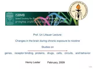Prof. Uri Littauer Lecture: Changes in the brain during chronic exposure to nicotine Studies on