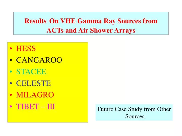 results on vhe gamma ray sources from acts and air shower arrays