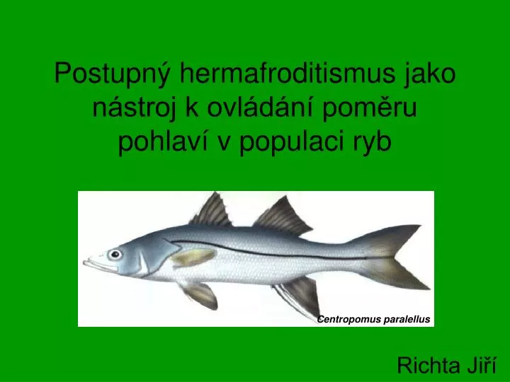 postupn hermafroditismus jako n stroj k ovl d n pom ru pohlav v populaci ryb