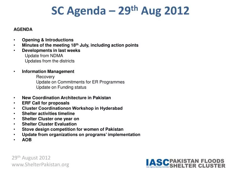 sc agenda 29 th aug 2012