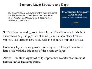 Boundary Layer Structure and Depth