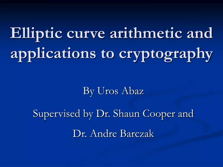 elliptic curve arithmetic and applications to cryptography