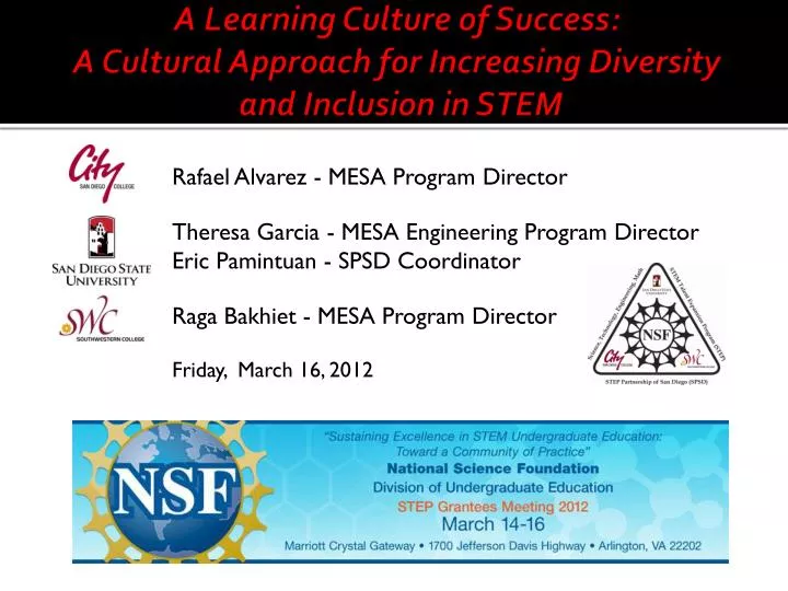 a learning culture of success a cultural approach for increasing diversity and inclusion in stem