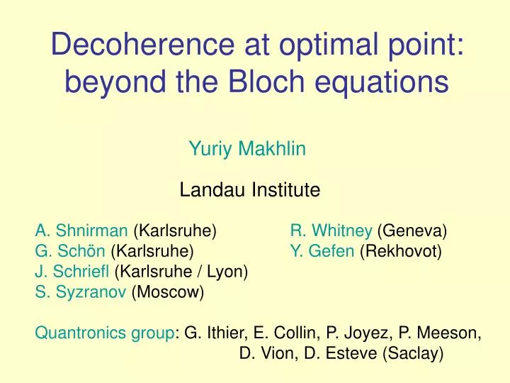 decoherence at optimal point beyond the bloch equations