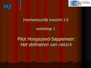 Interbestuurlijk toezicht 2.0 workshop 1 Pilot Hoogezand-Sappemeer: Het definiëren van risico’s