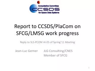 Report to CCSDS/ PlaCom on SFCG/LMSG work progress