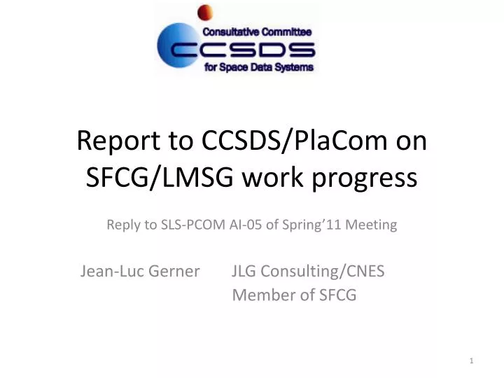 report to ccsds placom on sfcg lmsg work progress