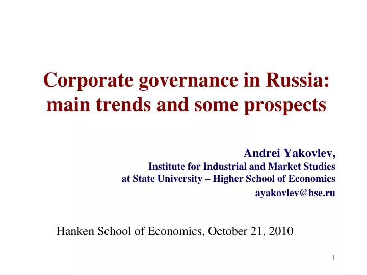 corporate governance in russia main trends and some prospects
