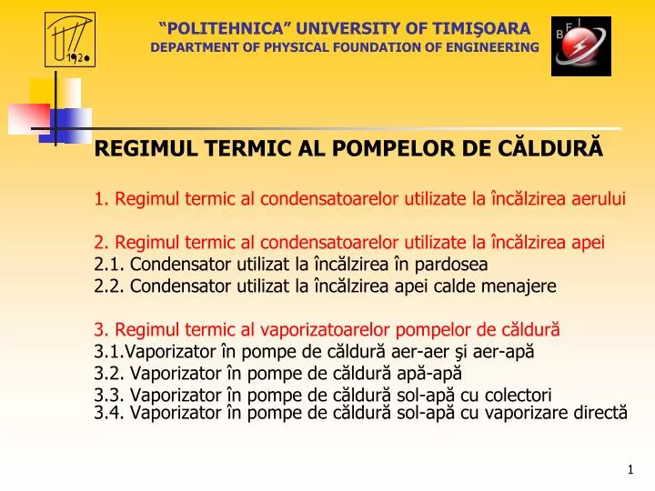 politehnica university of timi oara department of physical foundation of engineering