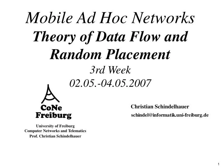 mobile ad hoc networks theory of data flow and random placement 3rd week 02 05 04 05 2007