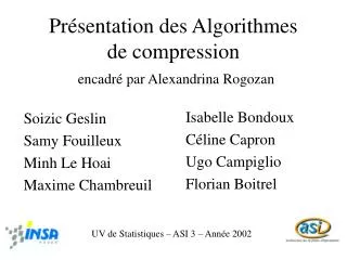 pr sentation des algorithmes de compression encadr par alexandrina rogozan