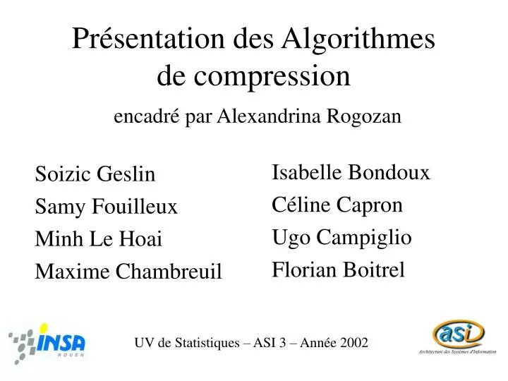 pr sentation des algorithmes de compression encadr par alexandrina rogozan