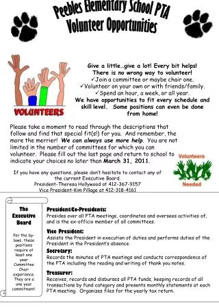 Peebles Elementary School PTA Volunteer Opportunities