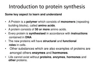Introduction to protein synthesis