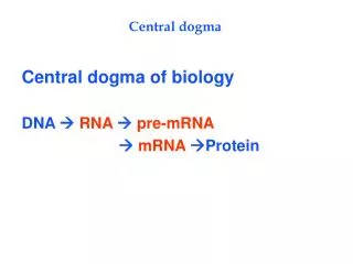Central dogma of biology DNA  RNA  pre-mRNA 			  mRNA Protein