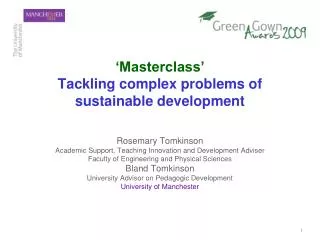 ‘Masterclass’ Tackling complex problems of sustainable development