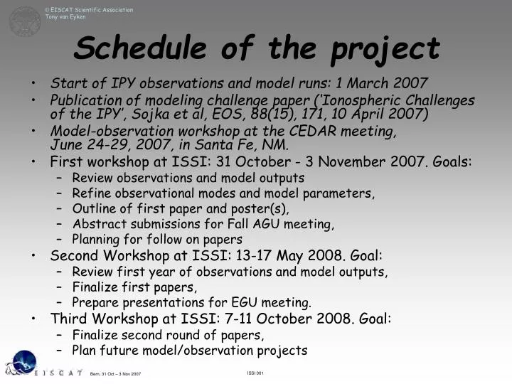 schedule of the project