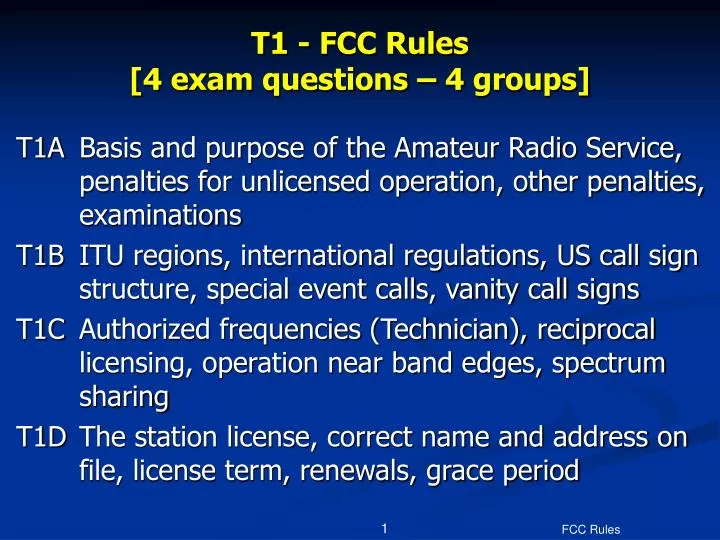 t1 fcc rules 4 exam questions 4 groups
