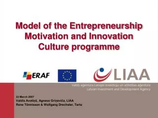 Model of the Entrepreneurship Motivation and Innovation Culture programme