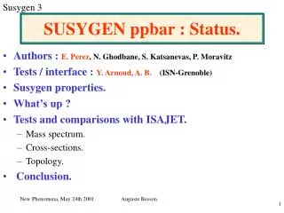 SUSYGEN ppbar : Status.