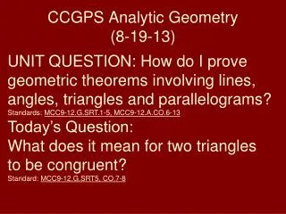 CCGPS Analytic Geometry (8-19-13)