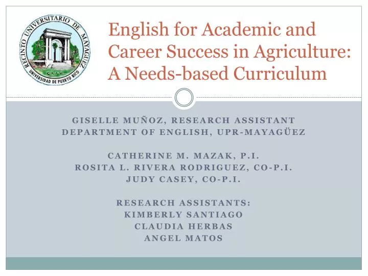 english for academic and career success in agriculture a needs based curriculum