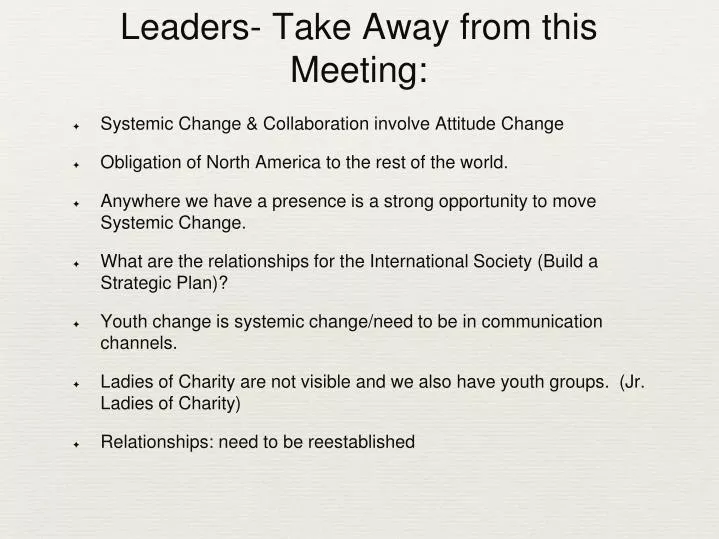 leaders take away from this meeting