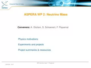 ASPERA WP 2: Neutrino Mass