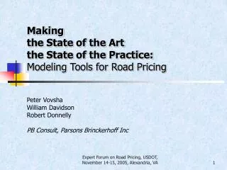 Making the State of the Art the State of the Practice: Modeling Tools for Road Pricing