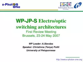 WP-JP-S Electro/optic switching architectures First Review Meeting Brussels, 23-24 May 2007