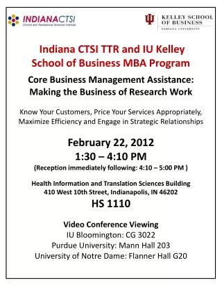 Indiana CTSI TTR and IU Kelley School of Business MBA Program