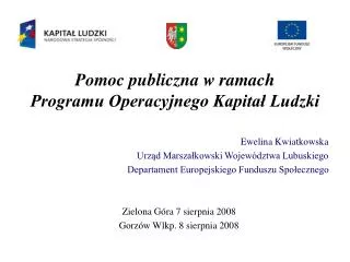 pomoc publiczna w ramach programu operacyjnego kapita ludzki