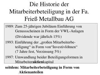 Die Historie der Mitarbeiterbeteiligung in der Fa. Frieß Metallbau AG