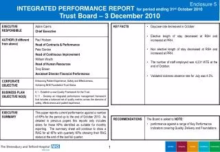 INTEGRATED PERFORMANCE REPORT for period ending 31 st October 2010 Trust Board – 3 December 2010