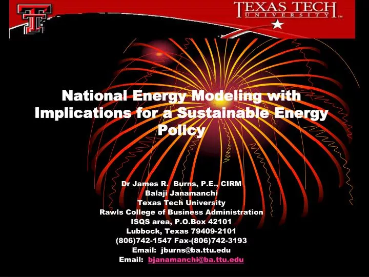 national energy modeling with implications for a sustainable energy policy