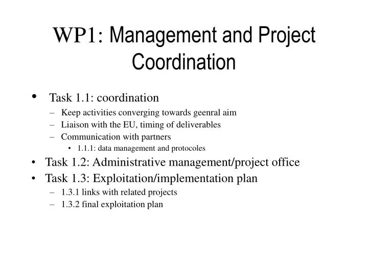 wp1 management and project coordination