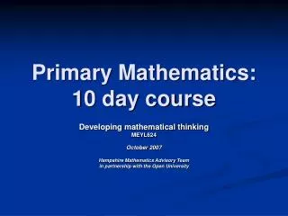 Primary Mathematics: 10 day course