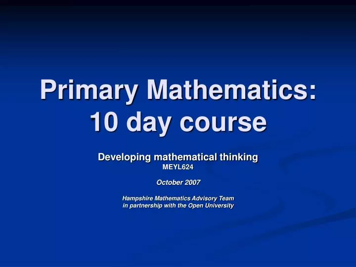 primary mathematics 10 day course