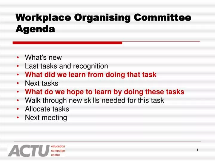 workplace organising committee agenda