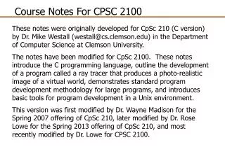 Course Notes For CPSC 2100