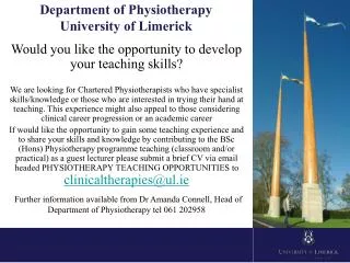 Department of Physiotherapy University of Limerick