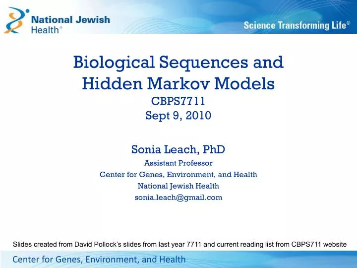 biological sequences and hidden markov models cbps7711 sept 9 2010
