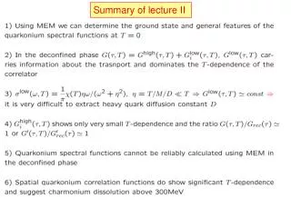 Summary of lecture II