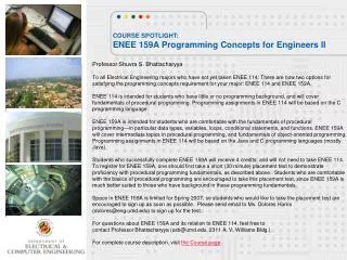 COURSE SPOTLIGHT: ENEE 159A Programming Concepts for Engineers II