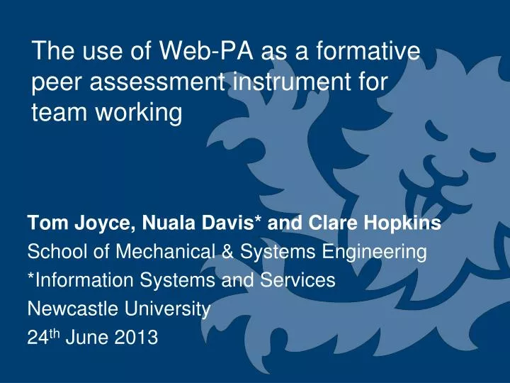 the use of web pa as a formative peer assessment instrument for team working