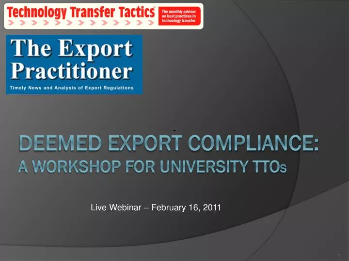 deemed export compliance a workshop for university tto s