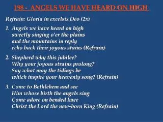 Refrain: Gloria in excelsis Deo (2x) 1.	Angels we have heard on high
