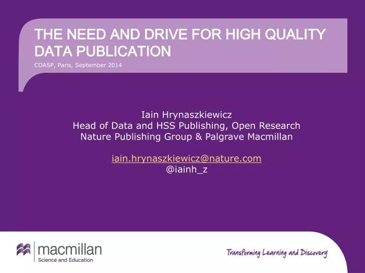 the need and drive for high quality data publication