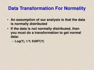 Data Transformation For Normality